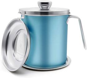 -us 313108523525 Bacon Grease Container 2l Stainless Steel Oil Storage Can With Strain