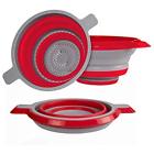 866871000446 Kitchen Maestro Collapsible Colander Strainer Set Red Collanders