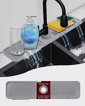 Abulun 727467597279 5 Slope Kitchen Sink Splash Guard-gray Silicone Faucet Mat Handle Drip Catche