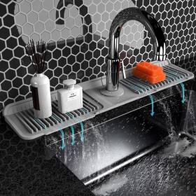 Abulun 727467990698 Folding Sink Splash Guard Behind Faucet-faucet Mat For Kitchen Gray