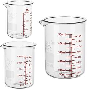 High-quality-3 Ackers Boro3.3 Piece High 150ml/250ml/500ml Glass Measuring Beaker Set Red Pack Of 2