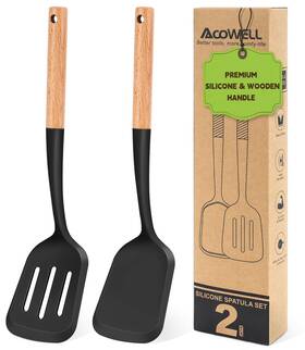 Jc025-1 Acowell Pack Of 2 Silicone Spatula Set With Elegant Wooden Handle Heat Resistant Sol Jc025-1 Acowell Pack Of 2 Silicone Spatula Set With Elegant Wooden Handle Heat Resistant Sol