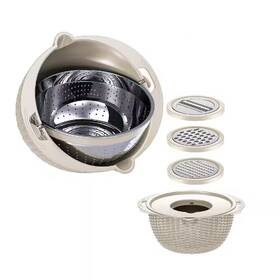 Adrinfly 313099035021 4in1 Stainless Steel Colander With Mixing Bowl Set For Kitchen In Biege