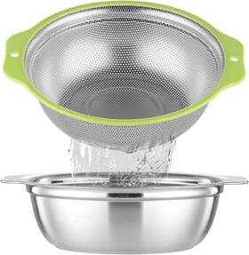 St-co-2qt-201 Ahiaboat Colander Stainless Steel Microporous 2 Quart Rice Strainer With Mixing Bowl W St-co-2qt-201 Ahiaboat Colander Stainless Steel Microporous 2 Quart Rice Strainer With Mixing Bowl W