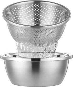 St-co-2qt-304 Ahiaboat 304 Stainless Steel Colander Microporous With Mixing Bowls 2-quart Strainers