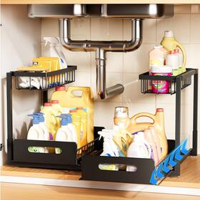Scj-02 Aidiam Under Sink Organizer 2 Pack Metal Pull Out Cabinet Black Scj-02 Aidiam Under Sink Organizer 2 Pack Metal Pull Out Cabinet Black