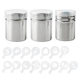 Aifuda 931234198659 3 Pack Stainless Steel Powder Shaker With 16 Pcs Printing Molds Stencils Pow