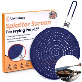 Allumerous 860011802525 Silicone Splatter Screen For Frying Pan 13 Inch Navy Grease Blue