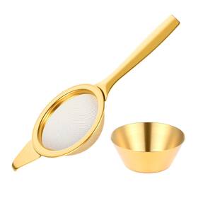681915 Alrhso 2.2 Inch Gold Matcha Sifter Strainer 30 Fine Mesh Stainless Steel Sieve With Handle