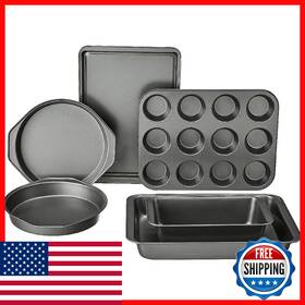 B0764m2jxy Amazon Basics 6-piece Nonstick Carbon Steel Bakeware Set - Cake Muffin Cookie