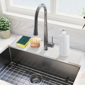 Amerner 761426448813 Kitchen Sink Splash Guard 20in Longer Silicone Faucet And Draining Mat