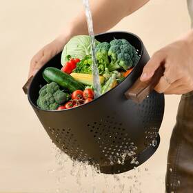 Anabiup 748327995233 Metal Colander With Wood Handle And Self-draining Base 5.8 Quart Large Pasta Anabiup 748327995233 Metal Colander With Wood Handle And Self-draining Base 5.8 Quart Large Pasta