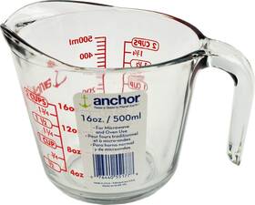 Anc-9439 Anchor Hocking 2 Cup 16 Ounce Glass Clear With Red Lettering