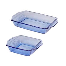 B0fm4jx5zz Anchor Hocking Coastal Blue Laurel Embossed 2-piece Bakeware Set 3- Quart And 8-in