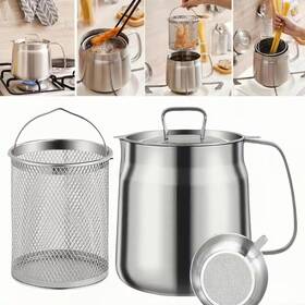 Anqtovp 445025216297 Large Stainless Steel Oil Filter Pot Multi-function Frying Net Tank In Silver