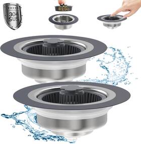 Am-ksd-2pc-2 Aomeskoitoy 2 Pack- Upgraded 3 In 1 Kitchen Sink Drain Strainer And Stopper Combo 304 Stainle