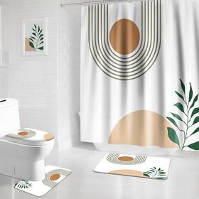 Xb8b8-xhtz0001-ylp161-2 Aprophic Boho Shower Curtain And Rug Set - Mid Century 72 Inch W X L Pack Of 4 Beige