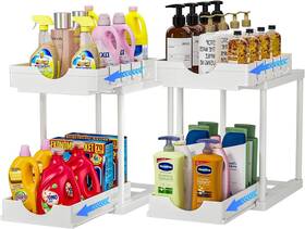 Arstpeoe 762715694461 2 Pack Double Sliding Under Sink Organizers And Storage Two Tier White