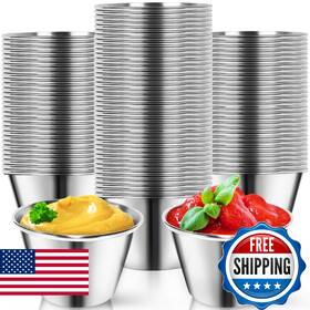 B0dymn8vp9 Artcome 100-pack 2.5oz Stainless Steel Condiment Sauce Cups For Dipping/portion