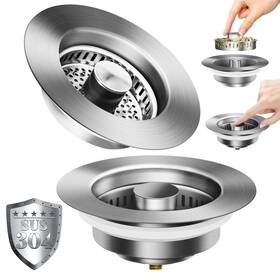 At-ksds-2 Attoshow 3-in-1 Kitchen Sink Drain Strainer With Pop-up Stopper - 304 Stainless S At-ksds-2 Attoshow 3-in-1 Kitchen Sink Drain Strainer With Pop-up Stopper - 304 Stainless S