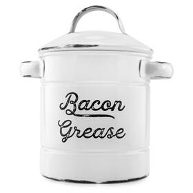 Auldhome Design 651174970233 Grease Container White Enamelware Bacon Can With Strainer F