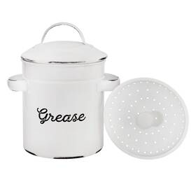 Auldhome Design 651174977270 Enamelware Grease Container With Strainer Farmhouse Style Kitchen St