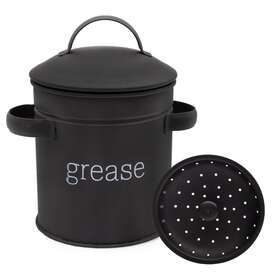 2204 Auldhome Design Sh Black Enamel Grease Container With Strainer Modern Farmhouse Style