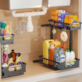 Of-xsc-05b Aureorlite Under Sink Organizer 2-tier Slide Out Cabinet Storage For 2p Black