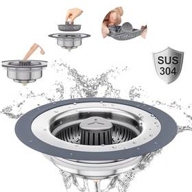 Dl-0-1 Auspok 3 In 1 Universal Kitchen Sink Drain Strainer Stopper 304 Stainless Steel And Si