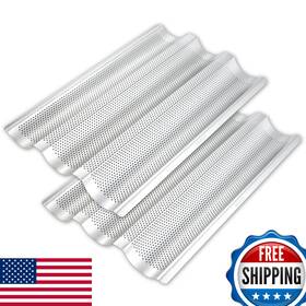 B08mvmrzmp Ayccnh 2-pack Stainless Steel Perforated French Baguette Bread Pan Loaf Pans