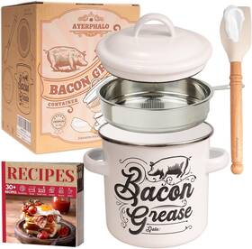 Ayerphalo 445044418467 Bacon Grease Container With Strainer - 46oz Large Capacity Silicone Wooden