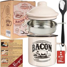 Ayerphalo 705353176777 Bacon Grease Container With Strainer - Food-grade Silicone Spatula 24oz En