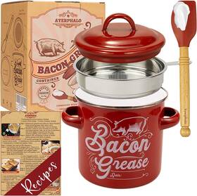 Ayerphalo 711181173536 Bacon Grease Container With Strainer - 46oz Large Capacity Silicone Wooden