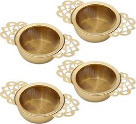 Fplmq1012 Aynaxcol 304 Stainless Steel Tea Drain Strainer Filter Mesh Drip Bowls Gold