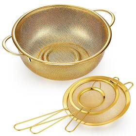 Le-baderke-7408 Baderke 3 Quart Stainless Steel Gold Colander And Pcs Fine Mesh Strainer With Handl