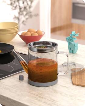 Baffect 056332406510 Glass Fat Separator Bacon Grease Container With Strainer Frying Oil Storage