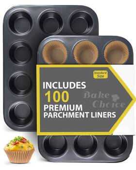 B0f5wjh46r Bake Choice 2pk 12-cup Nonstick Muffin And Cupcake Pan Set 100 Liners