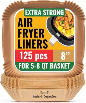 B0c6y8nyk1 Bakers Signature 125pcs Air Fryer Paper Liners 8 Inch Square Non-stick Oil Proof