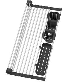 22.8ftftwith Bbxtyly 652069638207 Black Expandable Roll Up Dish Drying Rack To 2 Storage Baskets