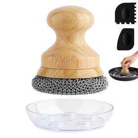 B0fnvxsgcb Beeptrum Cast Iron Scrubber And Scraper Chain Mail Cleaner With Bamboo Handle