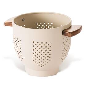 Befare 787942219720 Metal Colander With Wood Handle And Stable Base Powder Coated Steel Kitchen