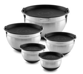 Bellemain 810046310151 Stainless Steel Non-slip Mixing Bowls With Lids 5 Piece Silver/bl