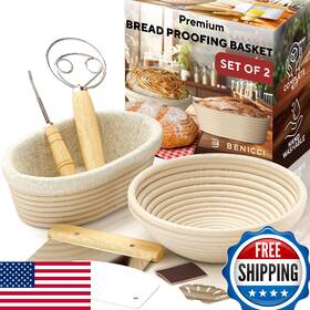 B0d689dwk9 Benicci Bread Proofing Baskets Set - Round 9 Inch Oval 10 Banneton For Sourdough