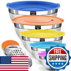 B0fp1h8v1r Bewos Mixing Bowls With Lids Set - 5 Pcs Stainless Steel 3 Gra