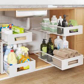 Bj-ac-001 Biboraya Under Sink Organizer 2-tier Dual Pull Out 2 Pack-15.9 Inch Dx11.6 -16.7 H White