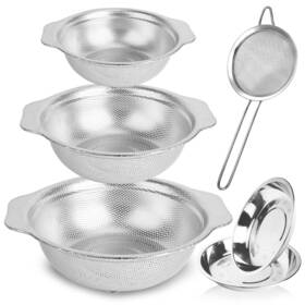 Biliple 758358554552 6 Pcs Stainless Steel Colander Strainer Set 3/4/5 Quart Capacity Micro-perforate