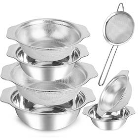 Biliple 758358554569 Rice Washer Strainer Bowl 7 Pcs Stainless Steel Colander Set 3qt/4qt/5 Quart