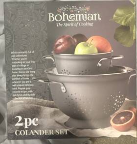 Ttu-14863 Bohemian 2pc Stainless Steel Colander Set 1.5 And 4.7 Quart Gray With Handles