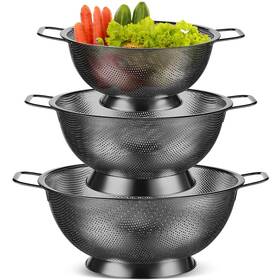 Lru-bokon-2524 Bokon 3 Pcs Stainless Steel Colander Set Bowl And Sieves 1/3/5 Quart Metal