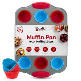 B01m18armi Boxiki Kitchen 12 Cup Mini Muffin Pan With Silicone Liners. Professional